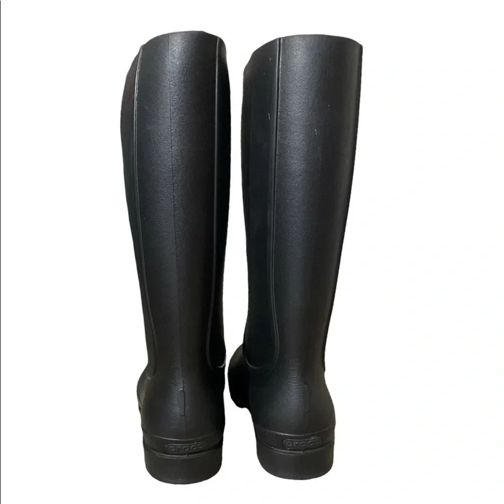 CROCS Tall Wellie Rain Boots Rubber Black Pull On Black Women’s 5 or Juniors 3